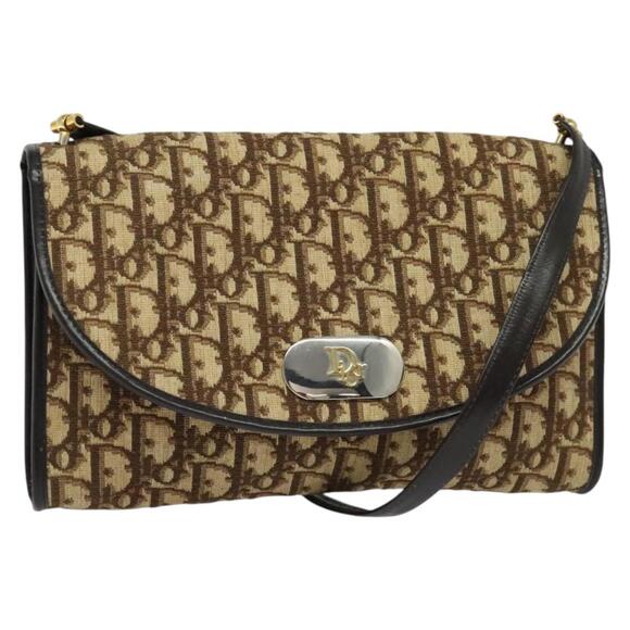 DIOR Trotter Canvas Shoulder Bag Brown Gold - Picture 1 of 12